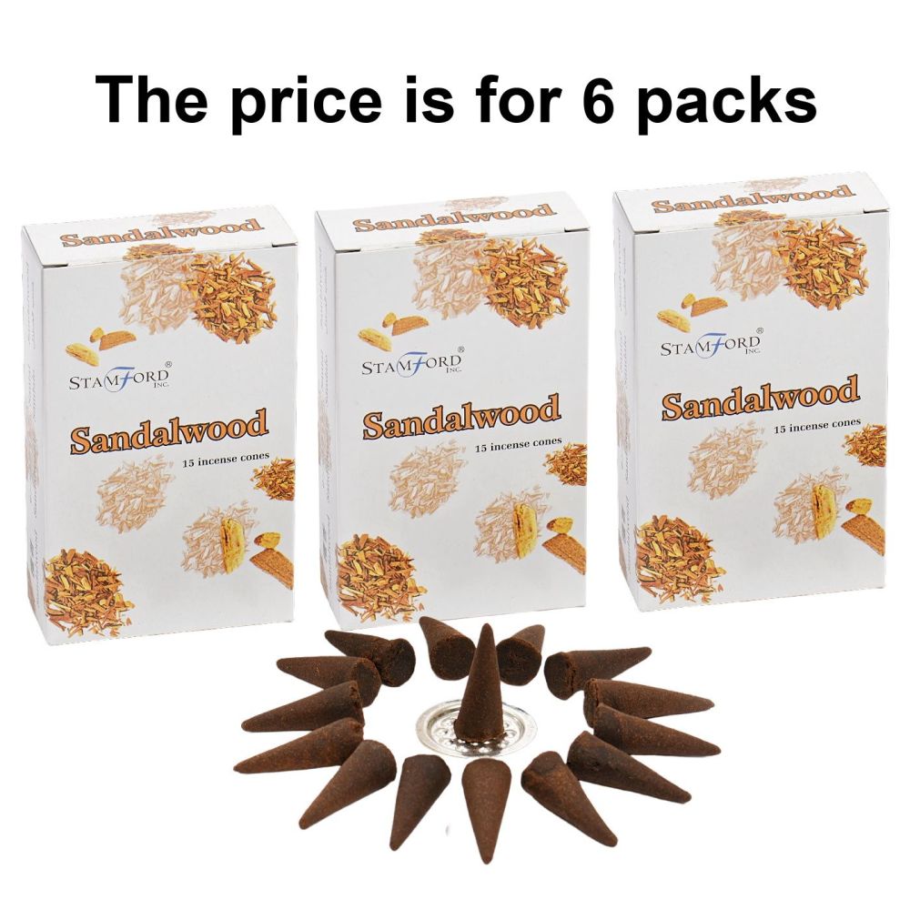 Sandalwood Premium Incense Cones by Stamford 6 packs Dhoop