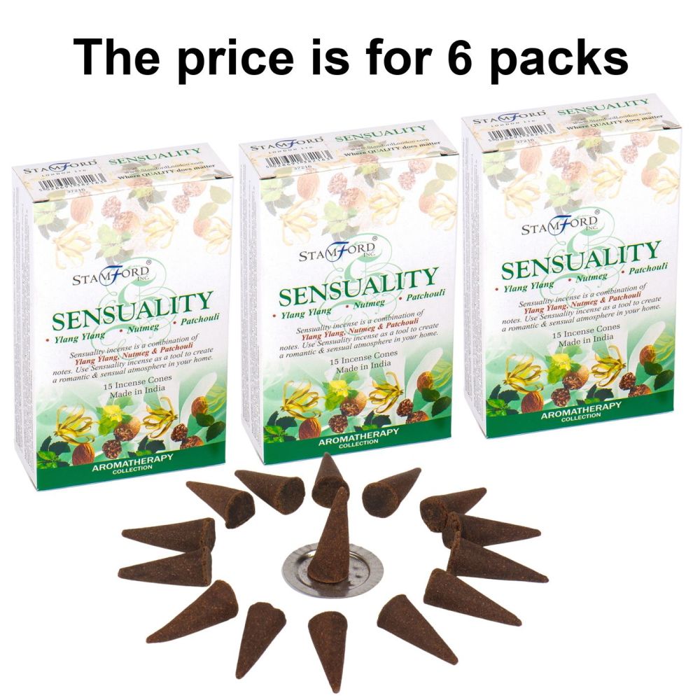 Sensuality Premium Incense Cones by Stamford 6 packs Dhoop