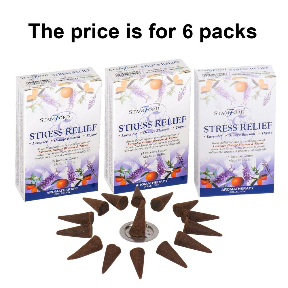 Stress Relief Premium Incense Cones by Stamford 6 packs Dhoop