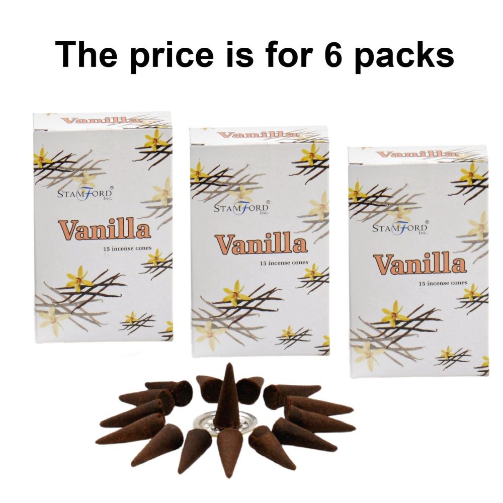 Vanilla Premium Incense Cones by Stamford 6 packs Dhoop