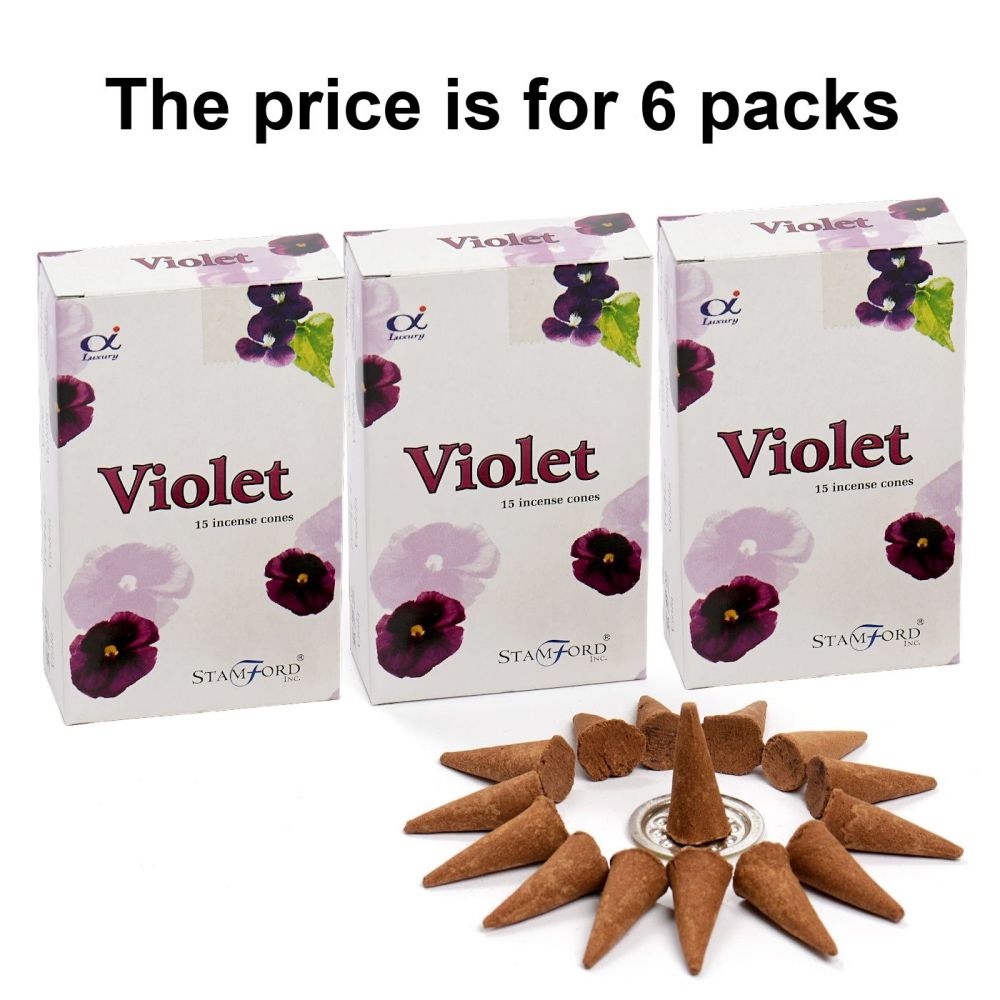Violet Premium Incense Cones by Stamford 6 packs Dhoop