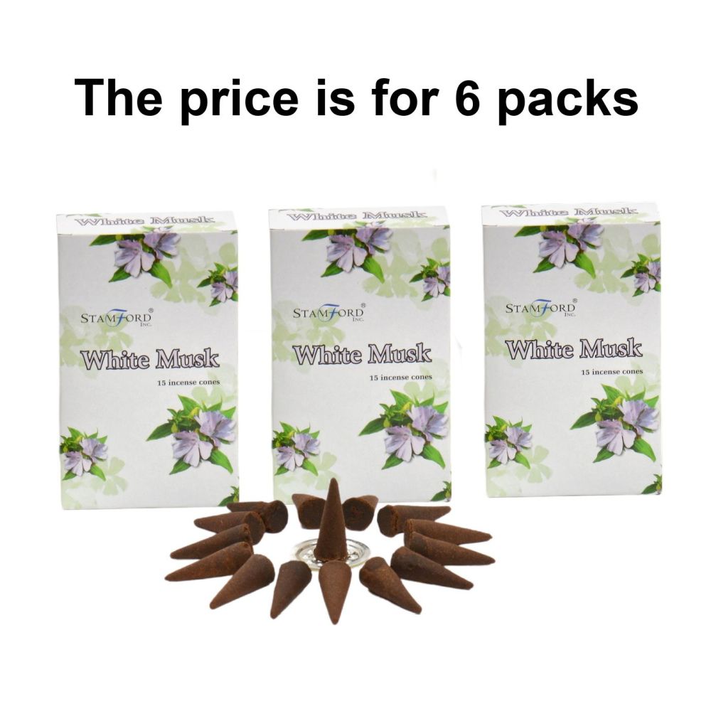 White Musk Premium Incense Cones by Stamford 6 packs Dhoop