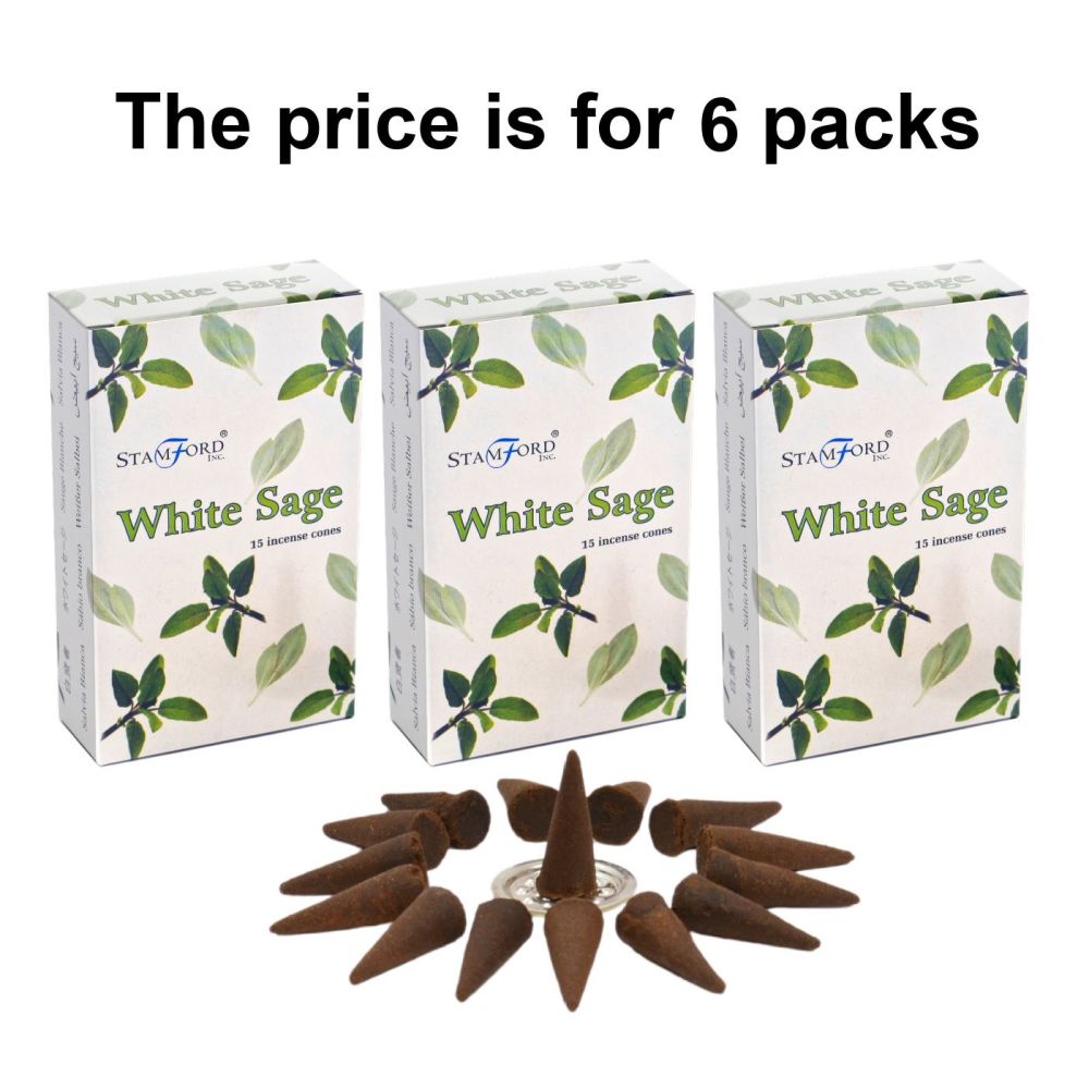White Sage Premium Incense Cones by Stamford 6 packs Dhoop