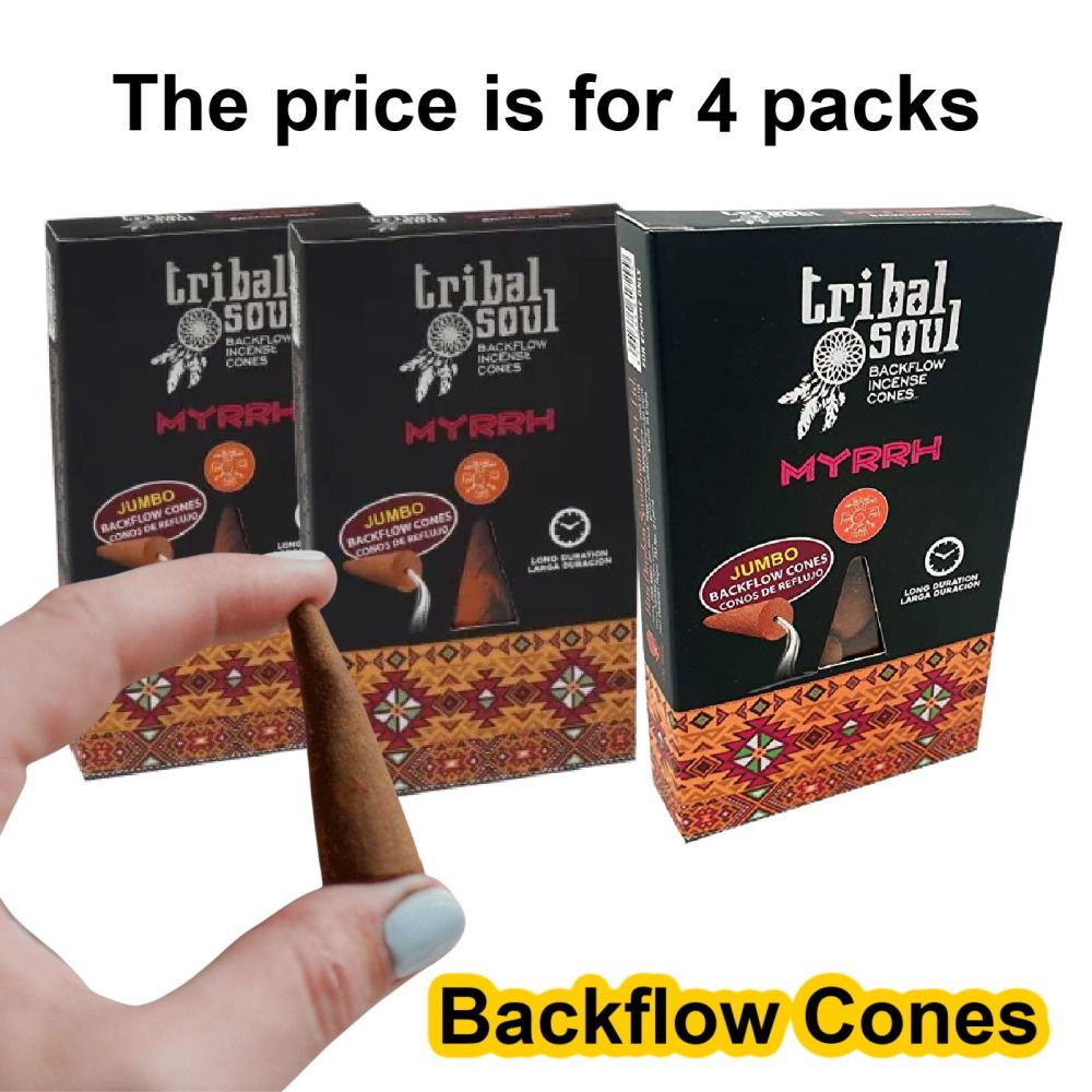 Myrrh Backflow Incense Cones Dhoop by Tribal Soul 4 packs