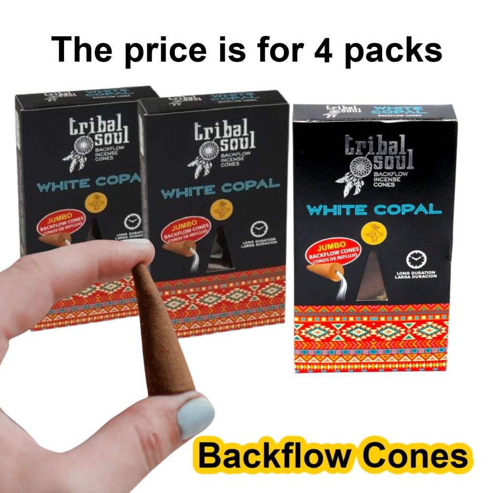 White Copal Backflow Incense Cones Dhoop by Tribal Soul 4 packs