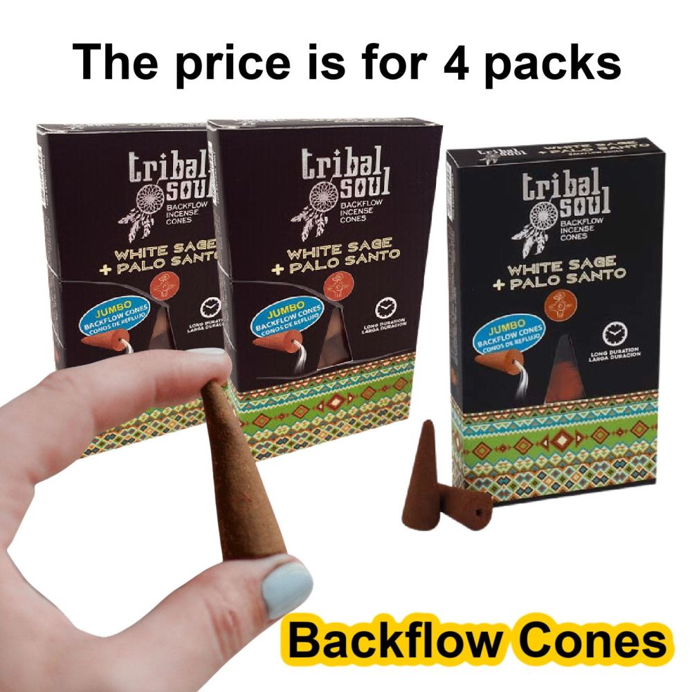 White Sage Palo Santo Backflow Incense Cones by Tribal Soul 4 packs