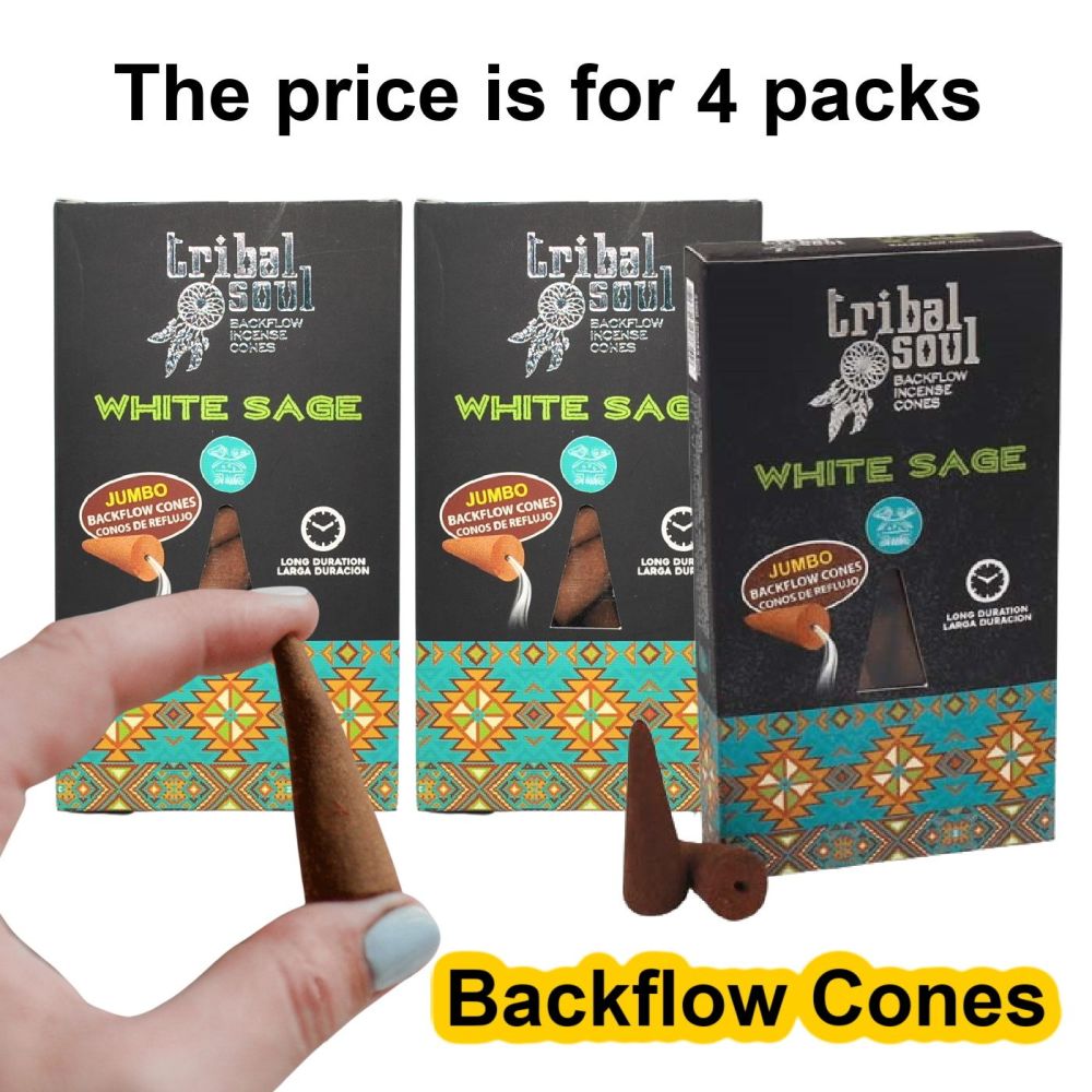 White Sage Backflow Incense Cones Dhoop by Tribal Soul 4 packs