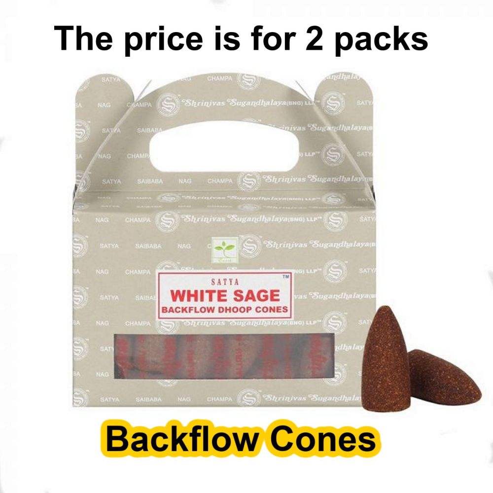 White Sage Backflow Incense Cones Dhoop by Satya 2 packs 48pcs