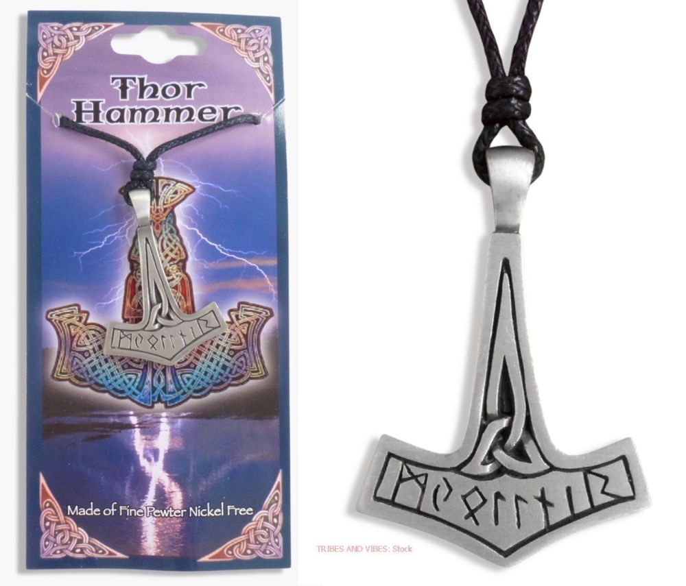 Thors Hammer Runes Mjollnir Pendant Necklace & Card