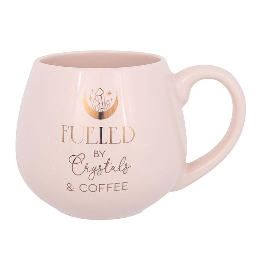 Fueled By Crystals and Coffee rounded Pink Mug
