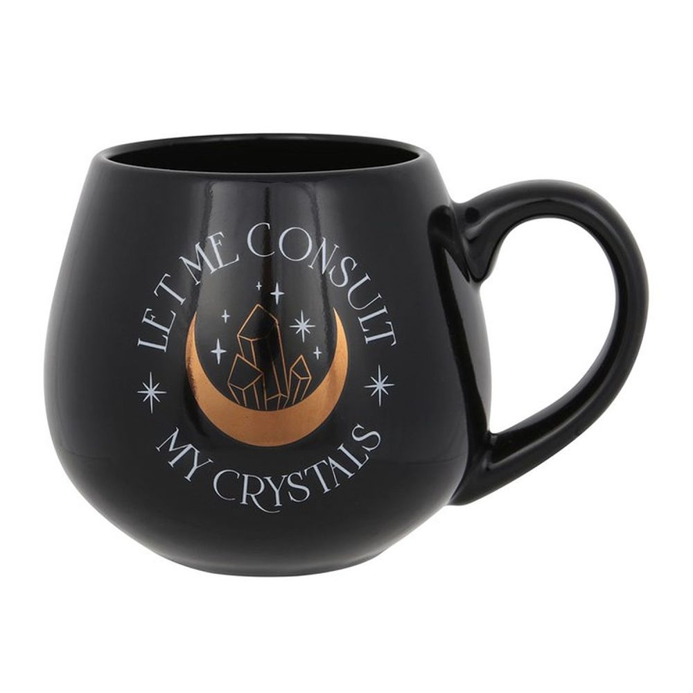 Let Me Consult My Crystals rounded black Mug