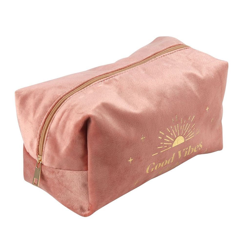Good Vibes Only Pink Velvet Makeup Bag Cosmetics Pouch