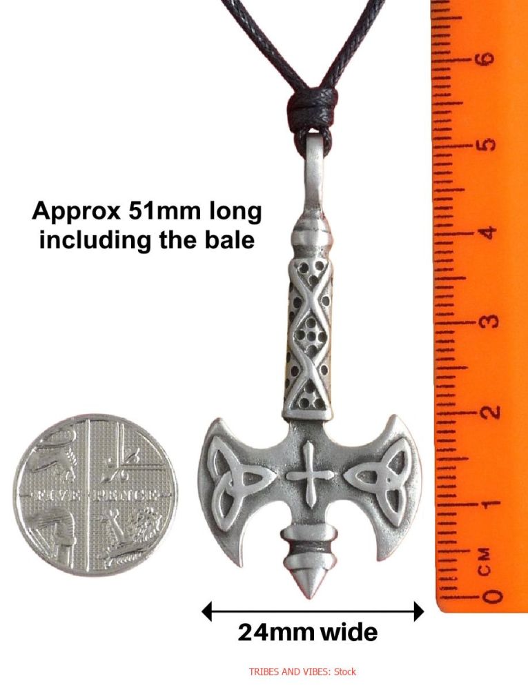 Viking Twin Bladed Axe Triquetra Labrys Pendant Necklace