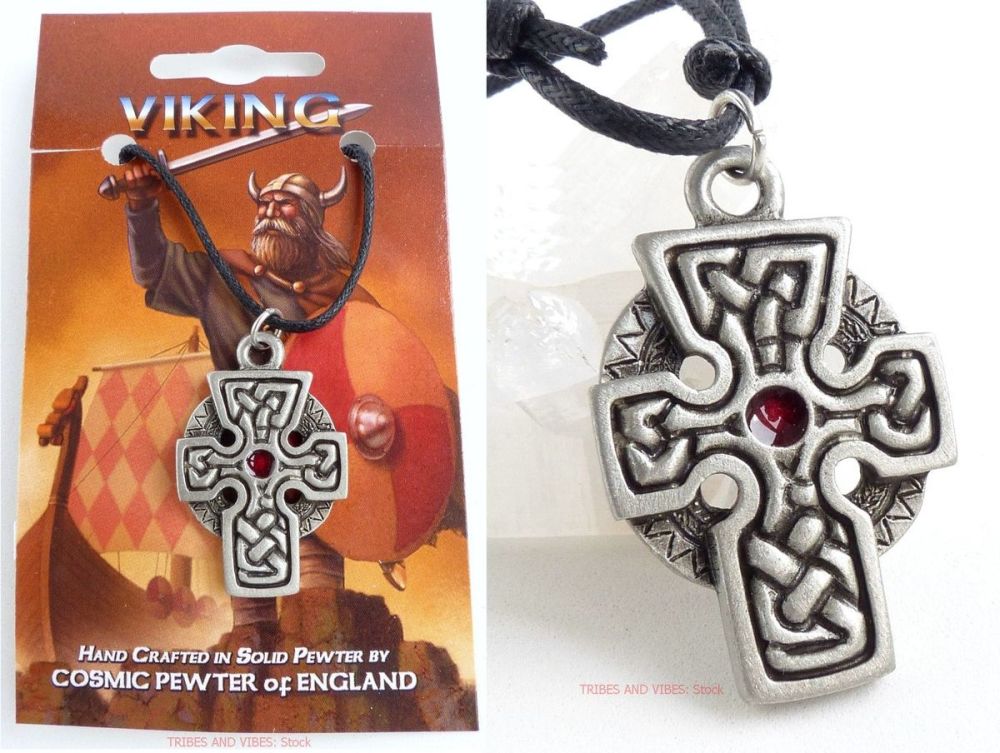 Red Celtic Cross Knotwork Pendant Necklace & card
