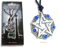 Pentagram Pentacle Pewter Pendant Necklace (blue beads)