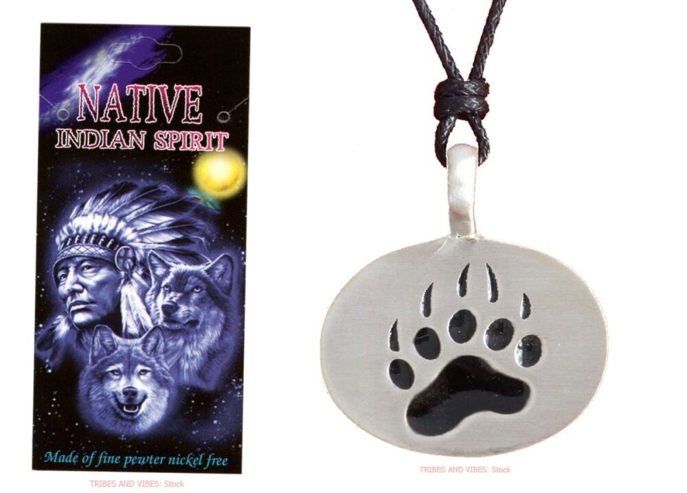Bear Paw Claw Pewter Pendant Necklace (stock)