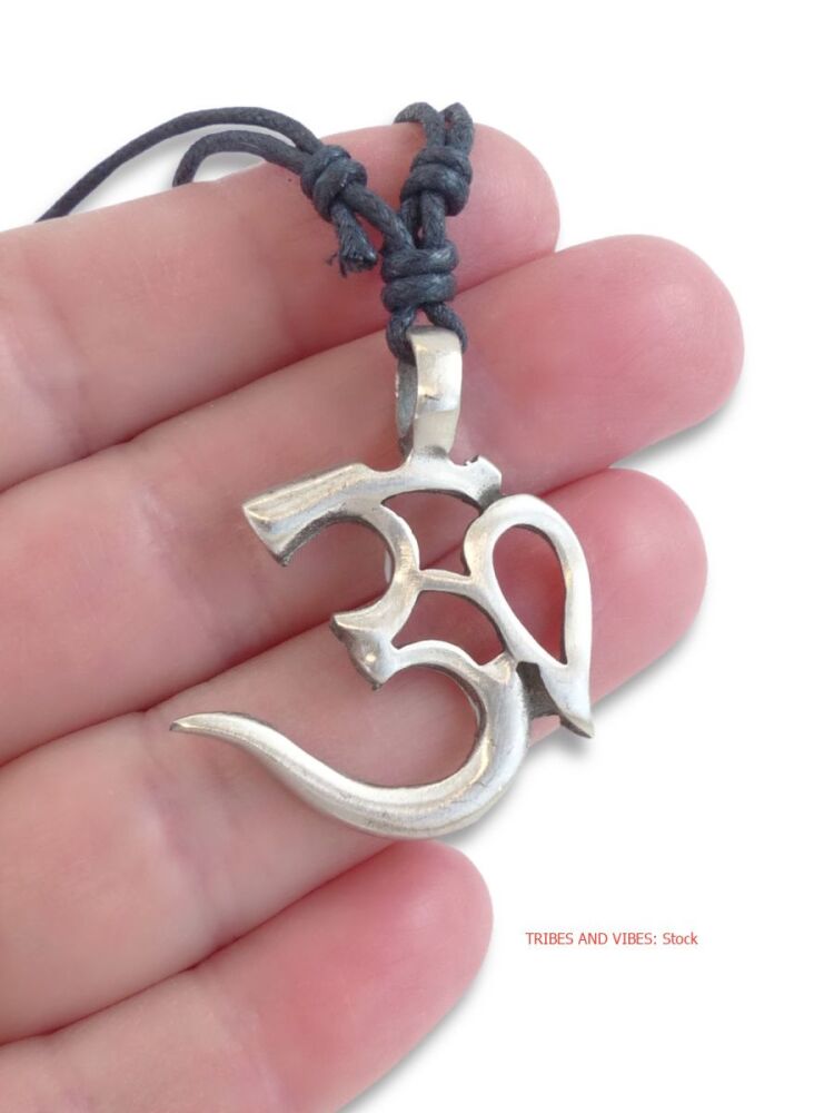 Sanskrit OM Ohm Aum Pewter Pendant Necklace, 36mm