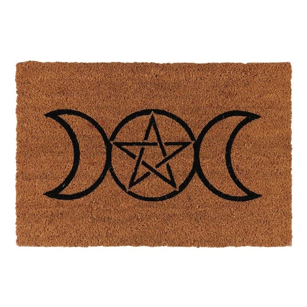 Triple Moon Goddess and Pentagram doormat natural coir
