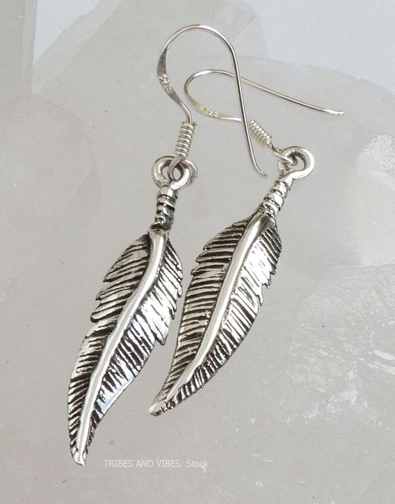 Feather Earrings solid 925 Sterling Silver (stock)