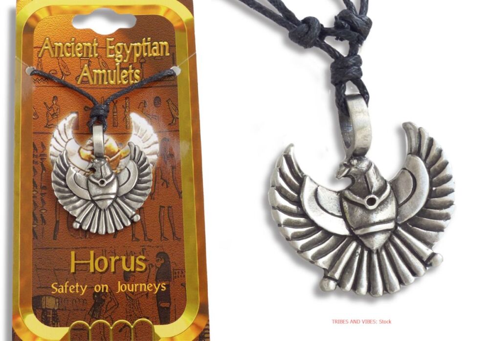 Egyptian Horus Falcon Pendant Necklace & card