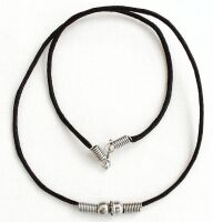Black waxed cotton Necklace with metal beads 45cm (17.5