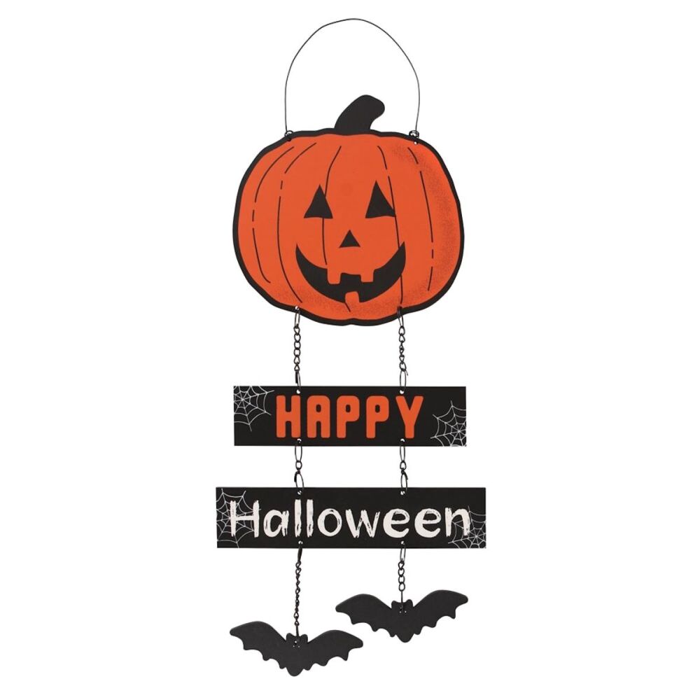 Happy Halloween hanging sign chain Pumpkin Bats Spooky