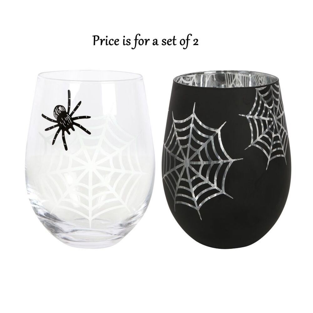Spider and Web Stemless Wine Glasses set of 2