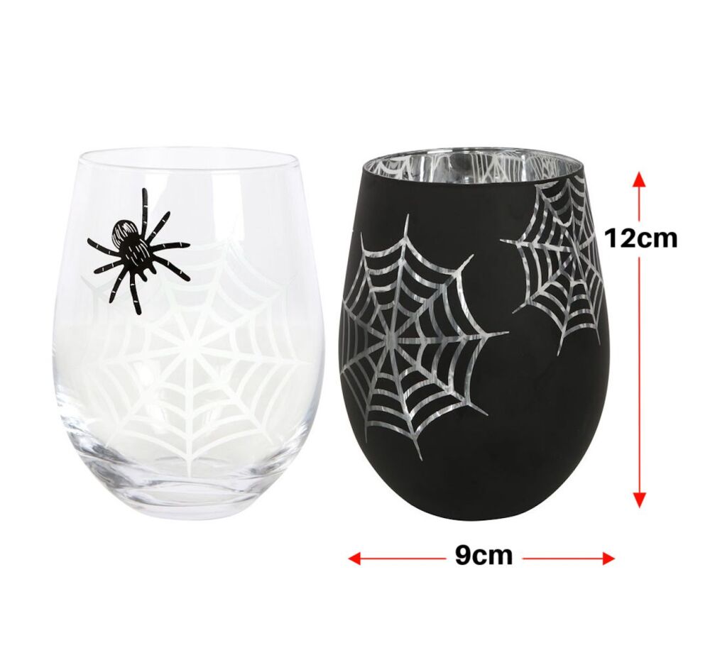Spider and Web Stemless Wine Glasses set of 2