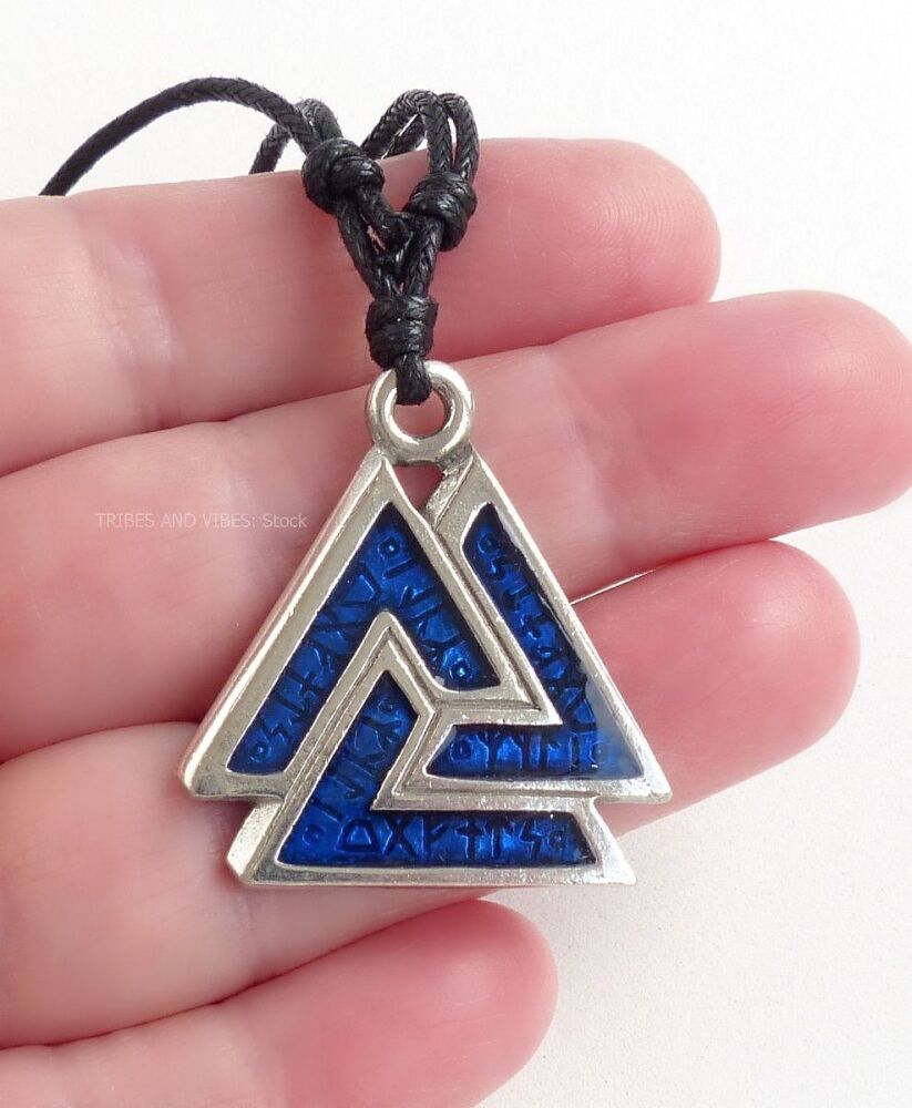 Valknut & Runes blue Pendant Necklace