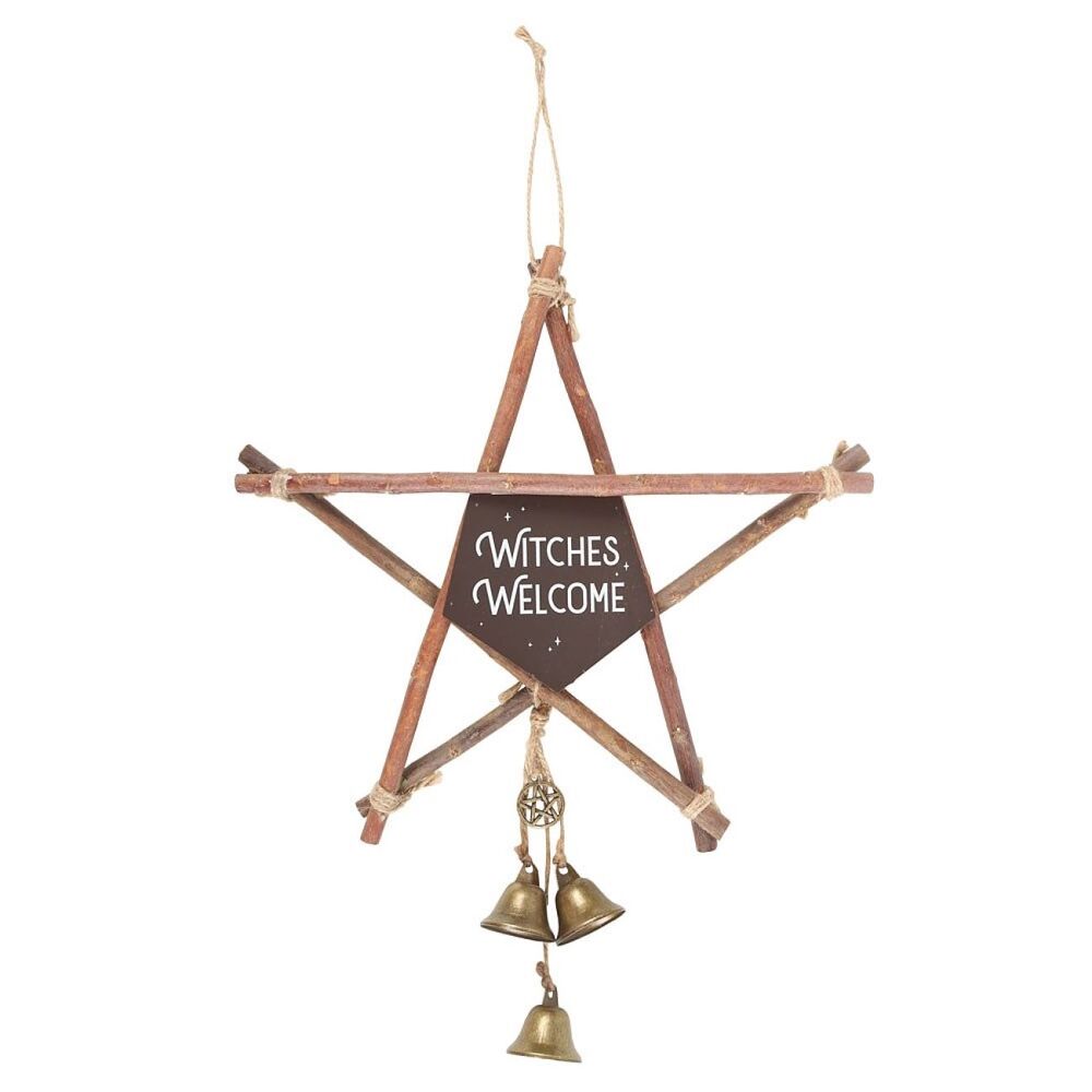 Witches Welcome Willow Pentagram Sign with Brass Bells