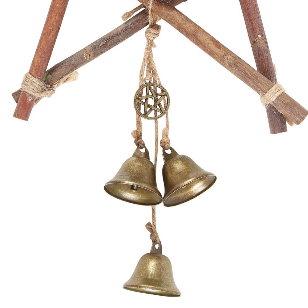 Witches Welcome Willow Pentagram Sign with Brass Bells