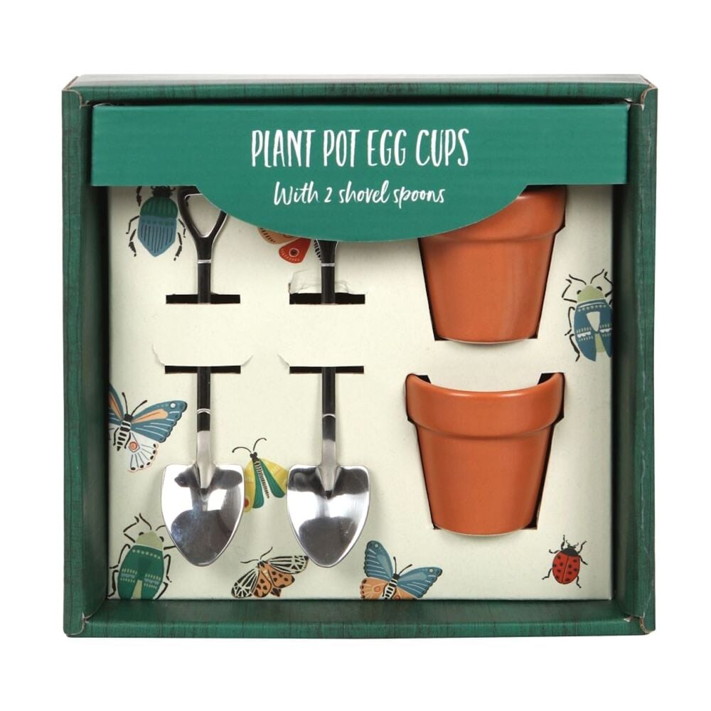 Plant Pot Egg Cups with Shovel Spoons