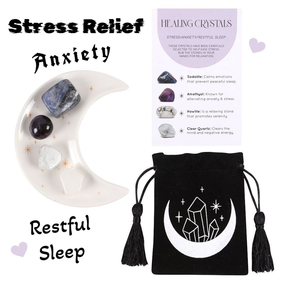 Stress Healing Crystal Set with Moon Trinket Dish