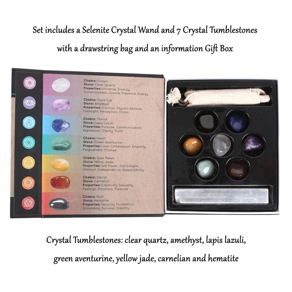 Chakra Balance Energy Crystal Gift Set with Selenite Wand