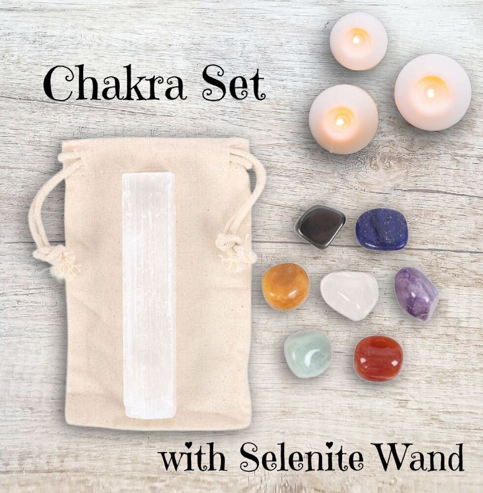 Chakra Energy Crystal Gift Set with Selenite Wand