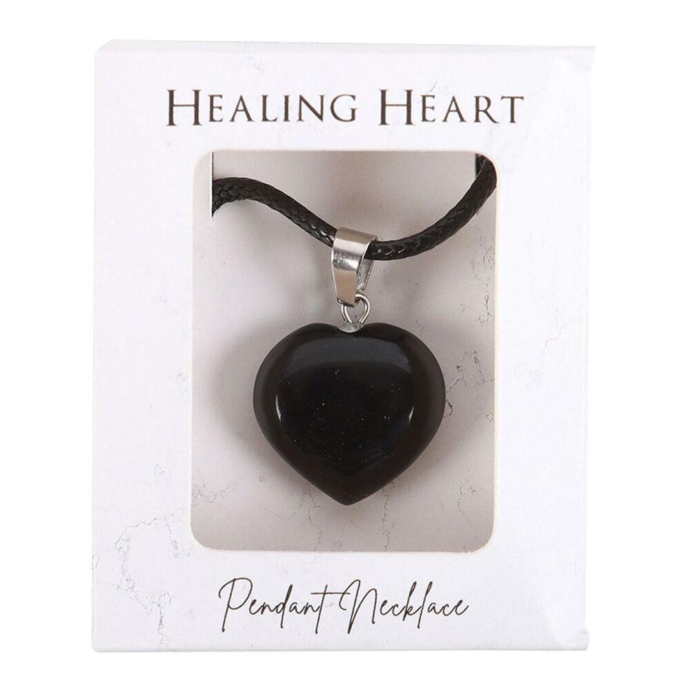 Black Obsidian Crystal Healing Heart Pendant Necklace