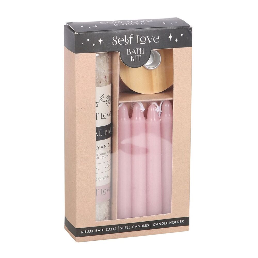Self Love Herbal Ritual Bath Set with Pink Spell Candles & Holder
