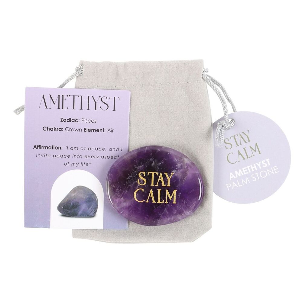 Stay Calm Amethyst Crystal Palm Stone