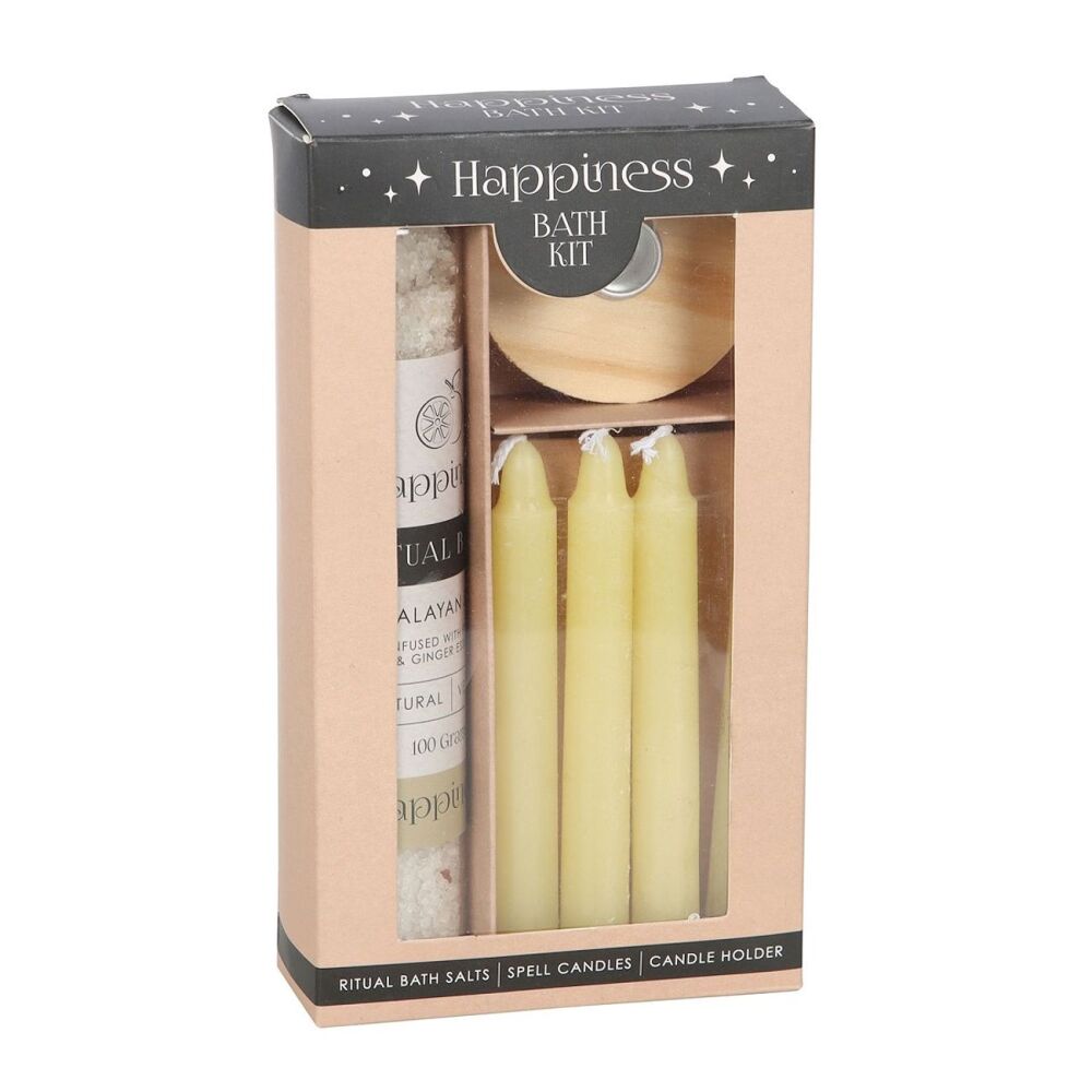 Happiness Herbal Ritual Bath Set with yellow Spell Candles & Holder