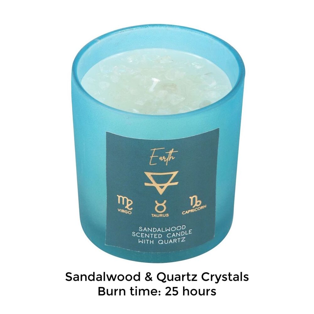 Earth Element Candle Sandalwood Quartz Crystal Chips