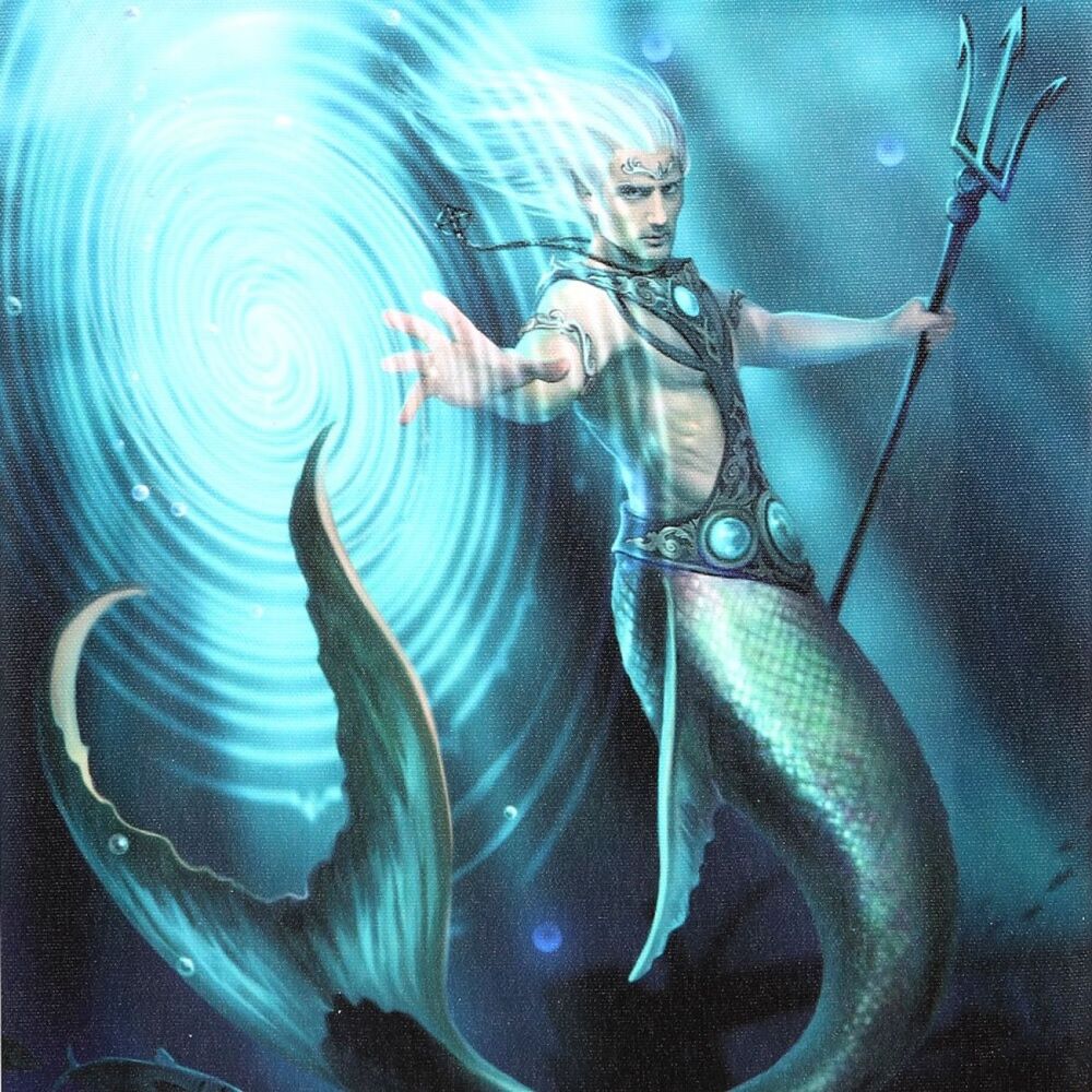 Merman Elemental Water Wizard Canvas Print by Anne Stokes 25x19cm