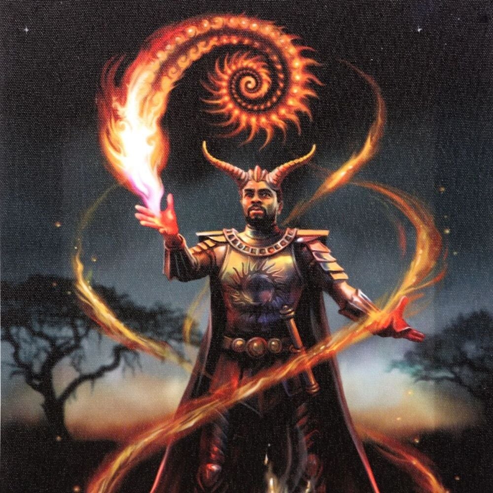 Fire Wizard Elemental Canvas Print by Anne Stokes 25cm x 19cm