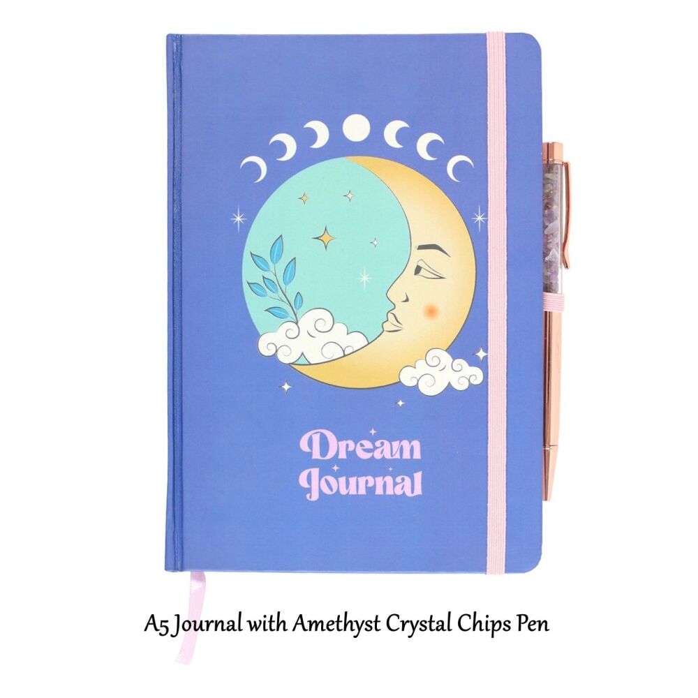 The Moon Dream Journal with Amethyst Crystal Chips Pen A5
