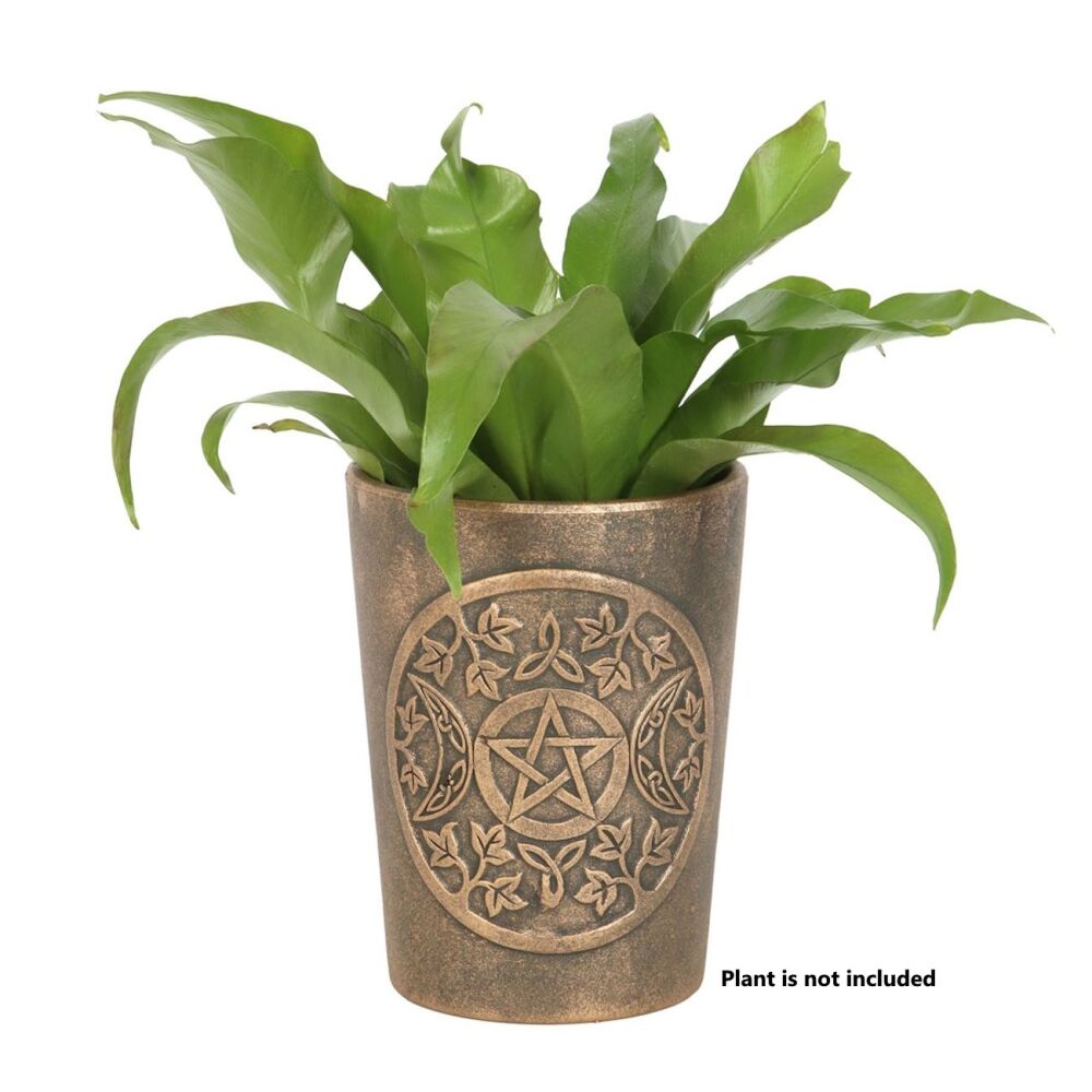 Triple Moon Pentagram Bronze Terracotta Plant Pot by Lisa Parker