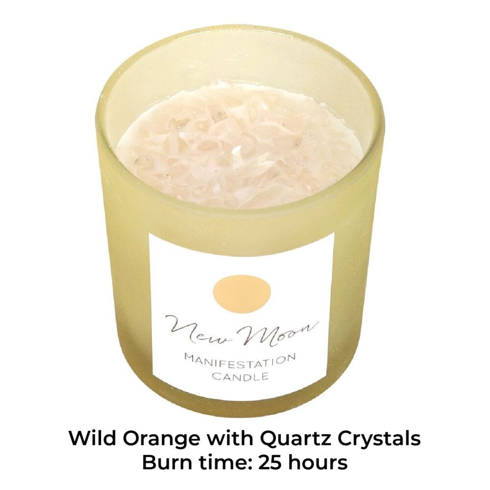 New Moon Manifestation Candle Wild Orange Quartz Crystal Chips