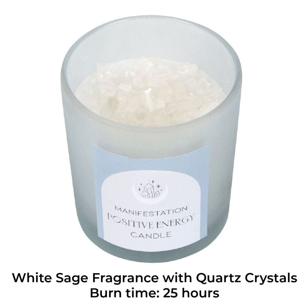 Positive Energy Manifestation Candle White Sage Quartz Crystal Chips