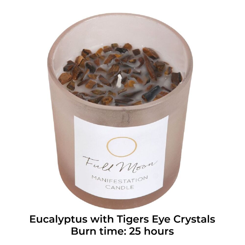 Full Moon Manifestation Candle Eucalyptus Tigers Eye Crystals