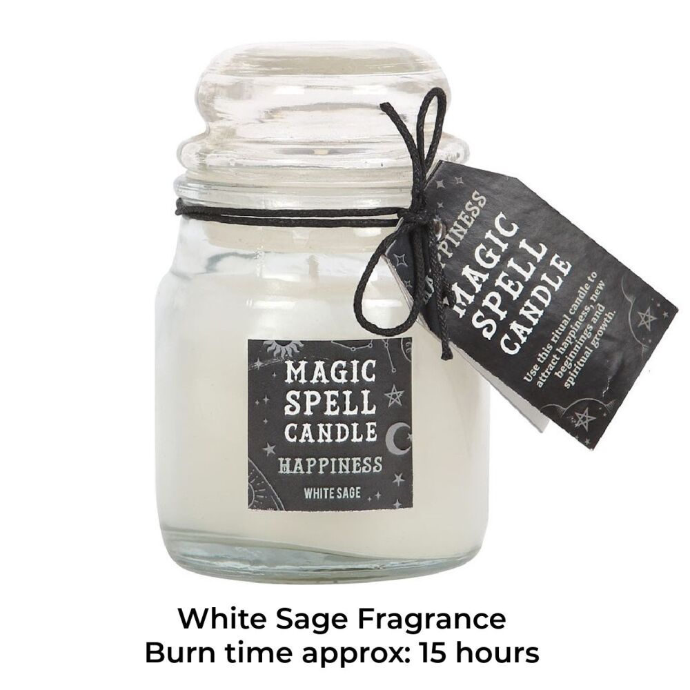 Magic Spell Candle Jar for Happiness with White Sage