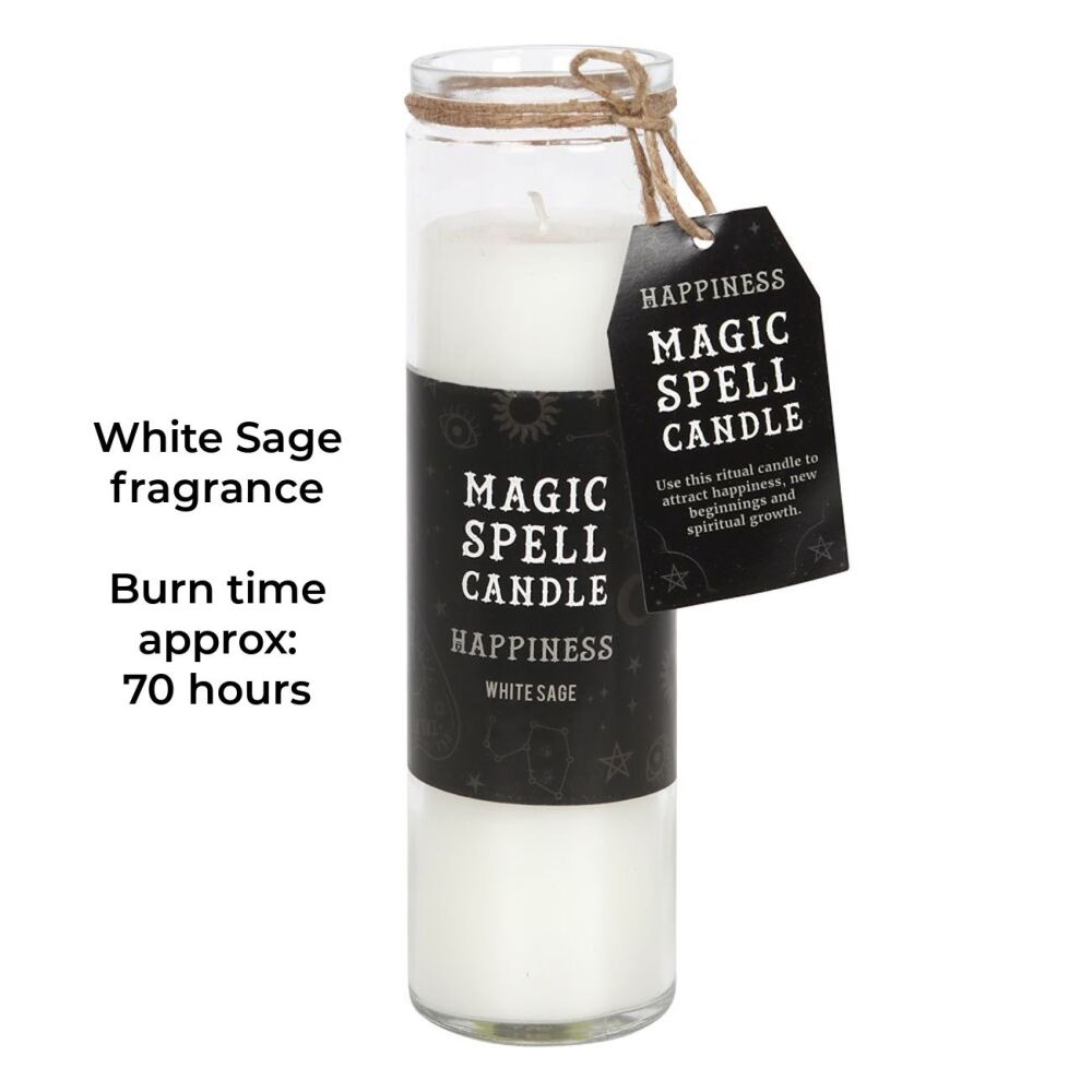 Happiness White Sage Magic Spell Pillar Candle