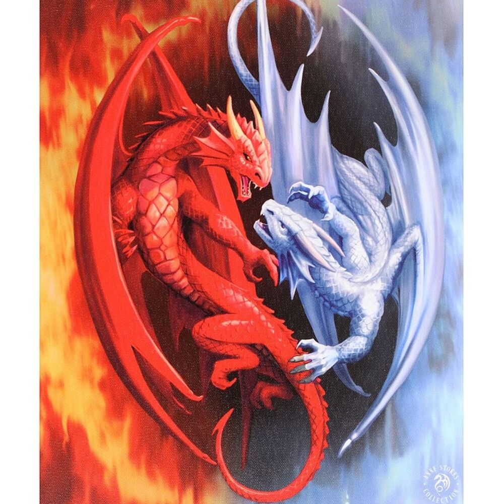 Fire and Ice Dragons Canvas Print by Anne Stokes 25cm x 19cm